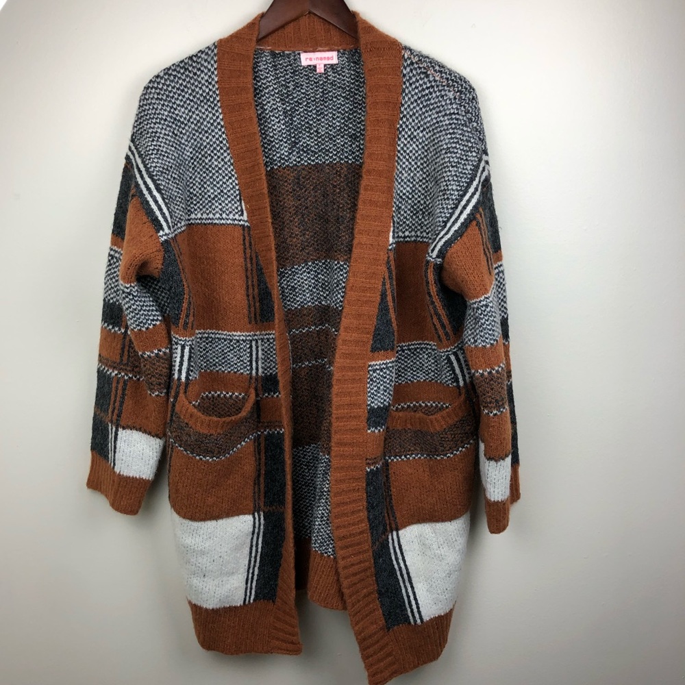Re named Open Front Cardigan Color Block Sweater